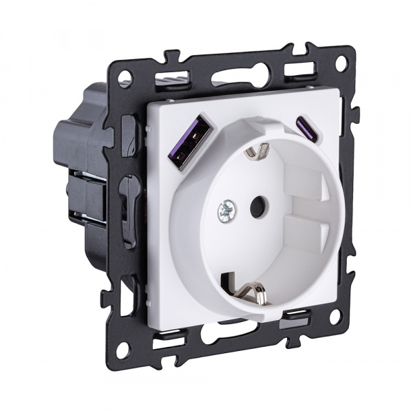 Розетка штепсельная SCHUKO 16A/250 В с USB A+C 20W, белый Kollinger Asthetik AS-016WH