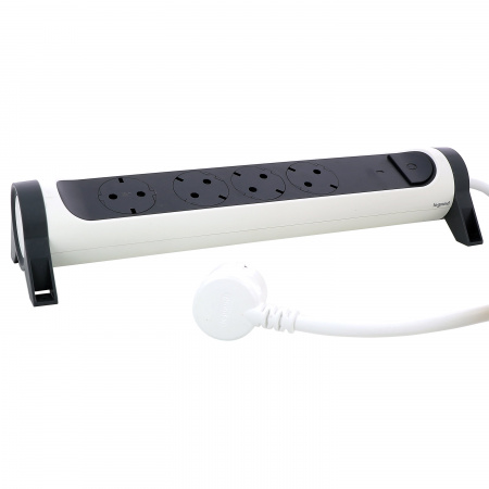 Legrand Revolution Комфорт Бело-черный Удлинитель 6x2К+З с выкл., кабель 1,5м, плоские розетки, с ИПМ и защитой от перегрузки, фиксируемый поворотный