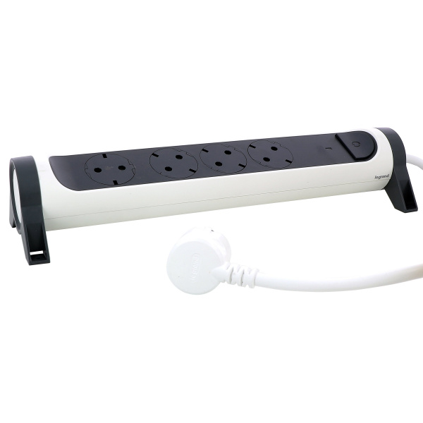Legrand Revolution Комфорт Бело-черный Удлинитель 6x2К+З с выкл., кабель 1,5м, плоские розетки, с ИПМ и защитой от перегрузки, фиксируемый поворотный