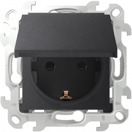 Simon 24 Графит Розетка 2К+3 Sсhuko IP44 c крышкой и защитными шторками