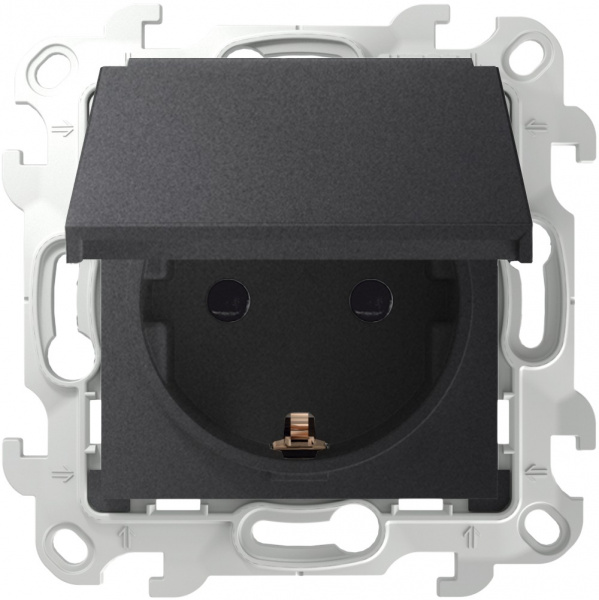 Simon 24 Графит Розетка 2К+3 Sсhuko IP44 c крышкой и защитными шторками