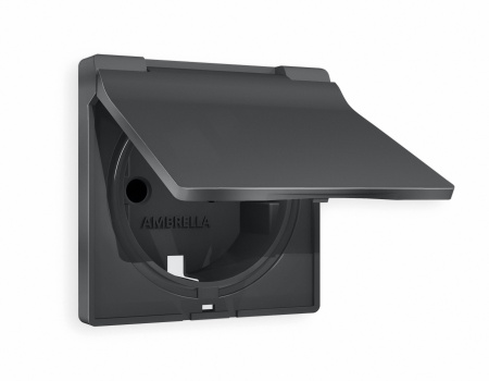 Лицевая панель ALFA (Графит Мягкое касание) для электрической розетки с заземлением со шторками и крышкой IP44 QUANT AP9080