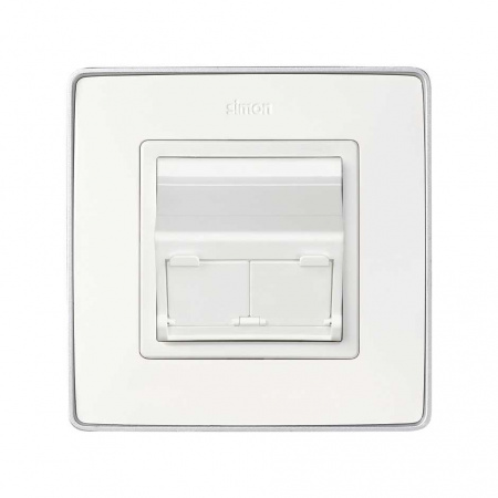 Simon 82 Розетка наклонная для передачи данных со шторками на 2 разъема RJ45 белого цвета