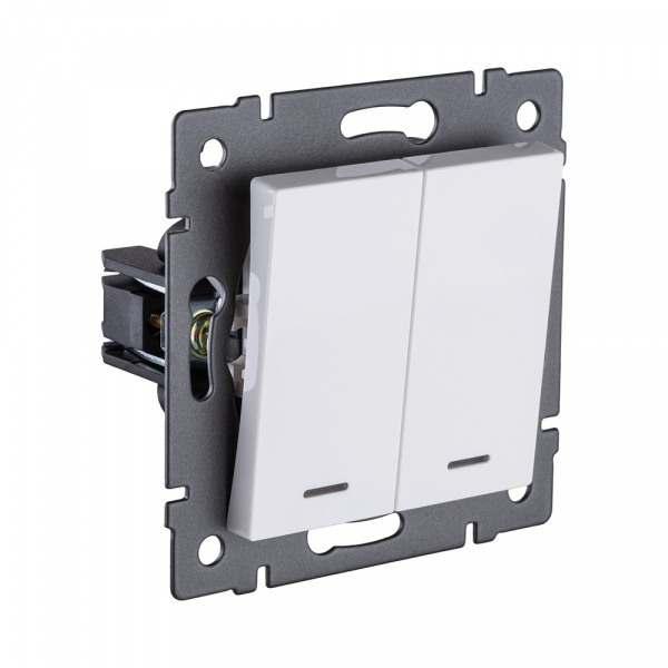 Выключатель 2-клавишный проходной 10А/250В с LED подсветкой, белый Kollinger REA-S-010WH для Aspekt, Eleganz, Reflex