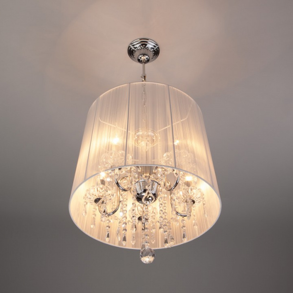 Подвесная люстра с абажуром 2045/5 хром / белый Eurosvet Allata