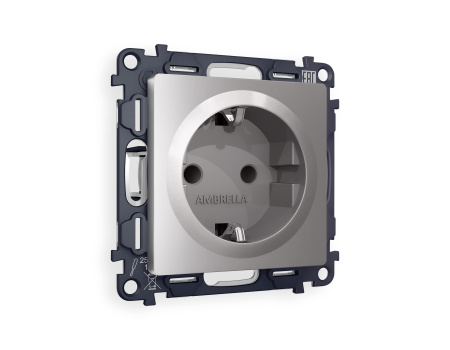 Комплект механизма электрической розетки ALFA MA507010 Сталь матовый с заземлением и шторками 2P+E 16A-250V QUANT