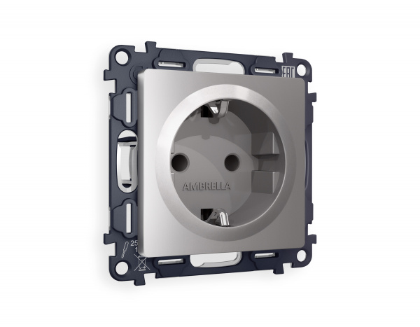 Комплект механизма электрической розетки ALFA MA507010 Сталь матовый с заземлением и шторками 2P+E 16A-250V QUANT