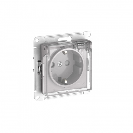Systeme Electric AtlasDesign Aqua Алюминий Розетка с зазем. со шт. с прозрач. крыш, 16А, IP44, мех., быстрозажим. клем.