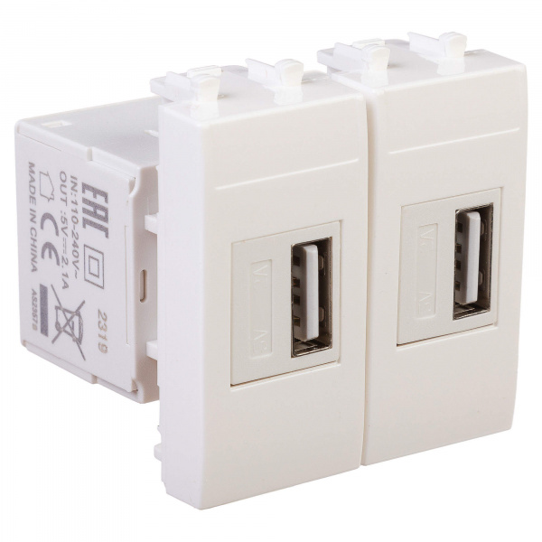 DKC Avanti Белое облако Зарядное устройство USB 2.1А 2 модуля