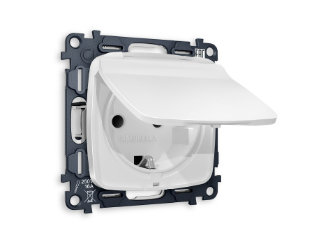 Комплект механизма электрической розетки OMEGA MO128010 Белый матовый с заземлением со шторками и защитной крышкой 2P+E 16A-250V IP44 QUANT