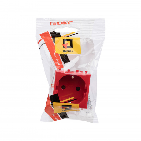 DKC Avanti Красный квадрат Розетка 2P+E со шторками 2 модуля