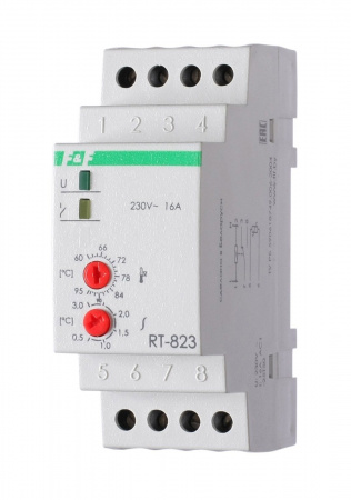 Devi Терморегулятор RT-823 (+60°C-+95°C) на шину DIN, с датчиком RT823 на проводе, 16А Devi Терморегулятор RT-823 (+60°C-+95°C) на шину DIN, с датчиком RT823 на проводе, 16А