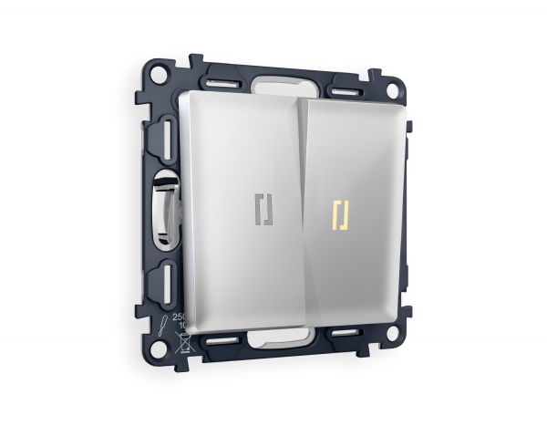 Комплект механизма 2-клавишного проходного выключателя с подсветкой 3200K ALFA MA404030 Серебро глянец QUANT