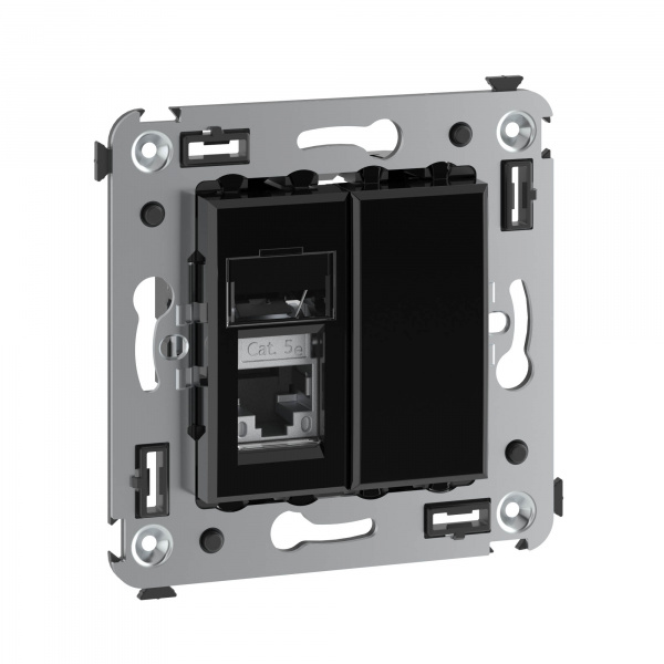 DKC Avanti Черный квадрат Компьютерная розетка RJ-45 одинарная  категория  5e экранированная