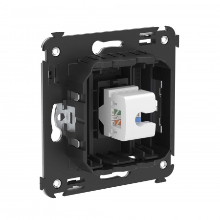 DKC Avanti Компьютерная розетка RJ-45 без шторки в стену, кат.5е одинарная, Черный матовый