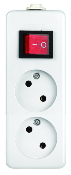 ЭРА K-2s Колодка 2гн, без зазeмления, с выключателем