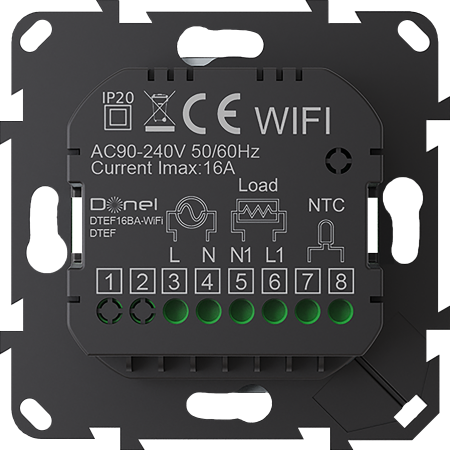 Donel Термостат с датчиком пола, программируемый с Wi-Fi , 16 A, 55*55 мм.черный, ручка настройки,серия DTEF