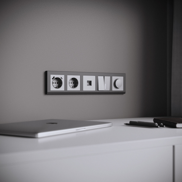 Рамка из поликарбоната на 5 постов Stark графит матовый W0051864