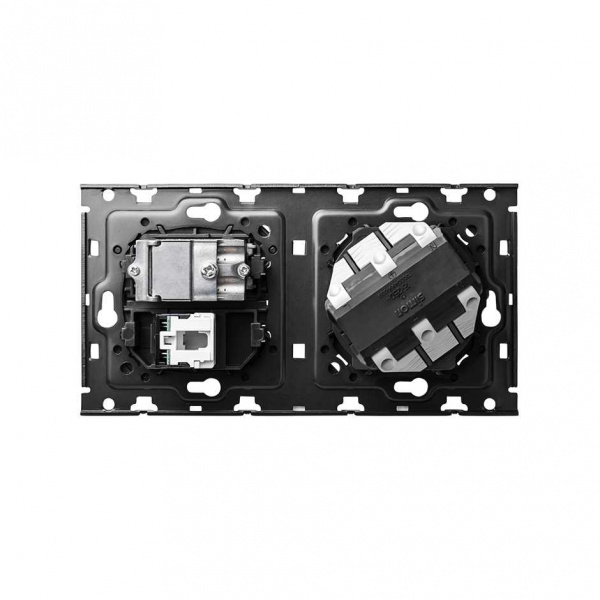 Simon 100 Кит 2 поста механизм 1 розетка Schuko + 1 розетка TV одиночная + 1 розетка RJ45 Cat.6 + суппорт