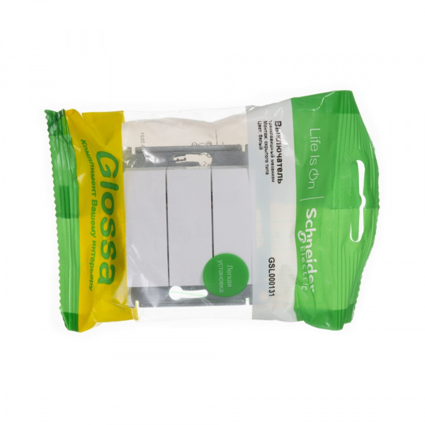 SE Glossa Бел Выключатель 3-клавишный, сх.3, 10АХ