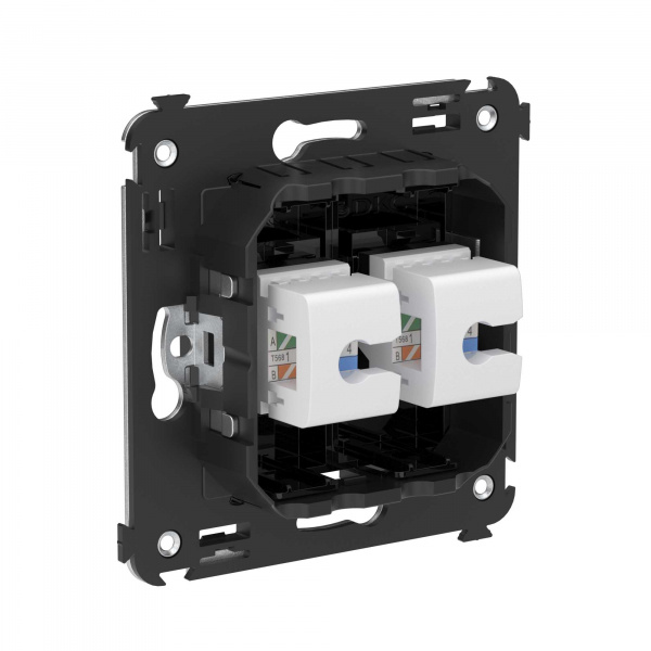 DKC Avanti Компьютерная розетка RJ-45 без шторки в стену, кат.5е двойная, Черный квадрат