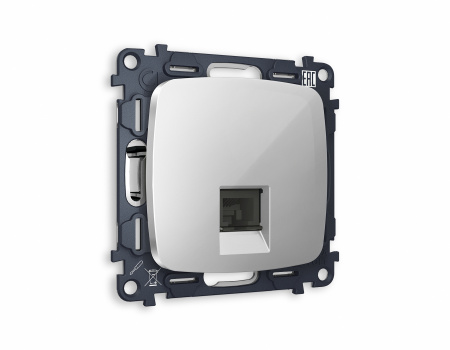 Комплект механизма компьютерной розетки OMEGA MO412010 Серебро глянец RJ-45(8P8C) CAT6 с защитной шторкой QUANT