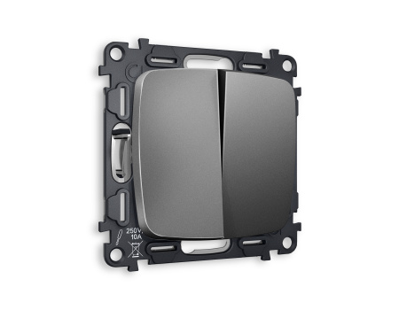 Комплект механизма 2-клавишного проходного выключателя OMEGA MO653020 Антрацит серый QUANT