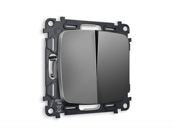 Комплект механизма 2-клавишного проходного выключателя OMEGA MO653020 Антрацит серый QUANT