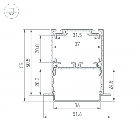 Профиль SL-LINIA52-3L-F-2000 ANOD (Arlight, Алюминий)