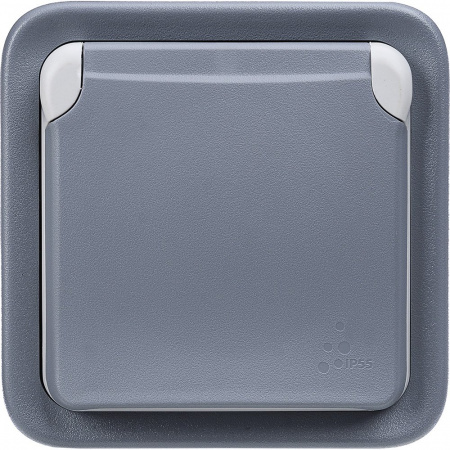 Legrand Plexo Серый Розетка с/з с крышкой, винтовой зажим, накладная, в сборе IP55