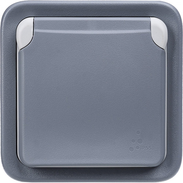 Legrand Plexo Серый Розетка с/з с крышкой, винтовой зажим, накладная, в сборе IP55