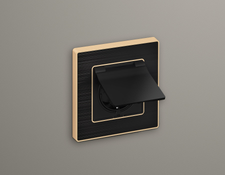 Лицевая панель ALFA (Черный матовый) для электрической розетки с заземлением со шторками и крышкой IP44 QUANT AP8080