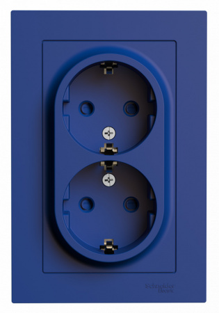 SE AtlasDesign Аквамарин Розетка двойная с/з со шторками, 16А, в сборе