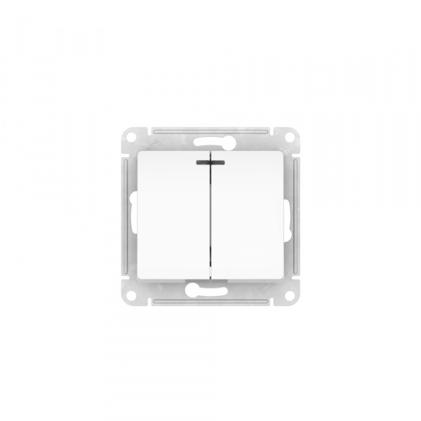 Systeme Electric Glossa Белый Выключатель 2-клавишный с подсветкой, сх.5а, 10АХ, мех., быстрозажим. клем.
