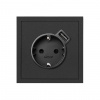 Simon 100 Черный матовый  Накладка розетки Schuko с з/у USB SmartCharge