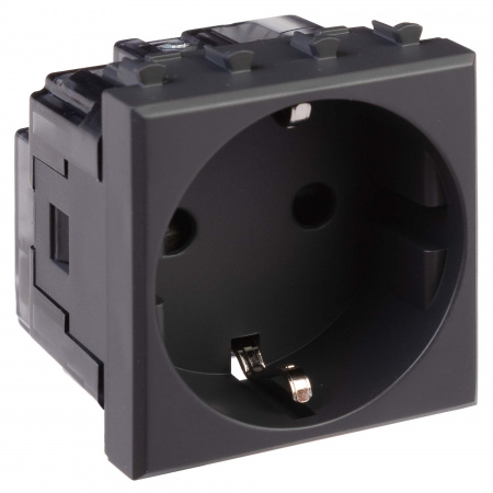 DKC Avanti Черный матовый Розетка 2P+E со шторками 2 модуля