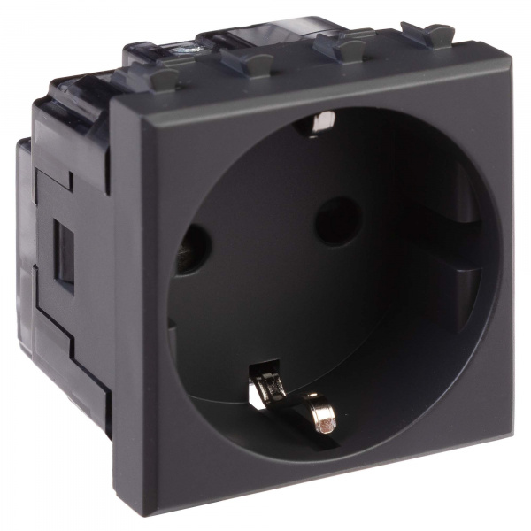 DKC Avanti Черный матовый Розетка 2P+E со шторками 2 модуля