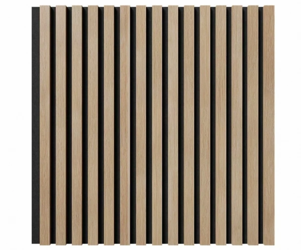 Акустическая панель, черный войлок, 600х600х19мм, рейки МДФ ясень тирамису Акустическая панель, черный войлок, 600х600х19мм, рейки МДФ ясень тирамису