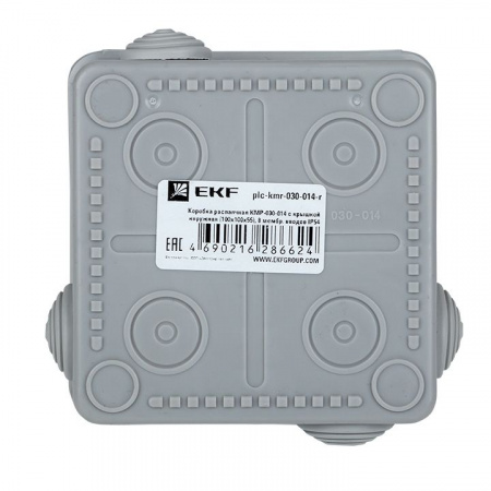 EKF PROxima Коробка распределительная КМР-030-014 с крышкой (100х100х50), 10 мембр. вводов IP55 розн.стикер