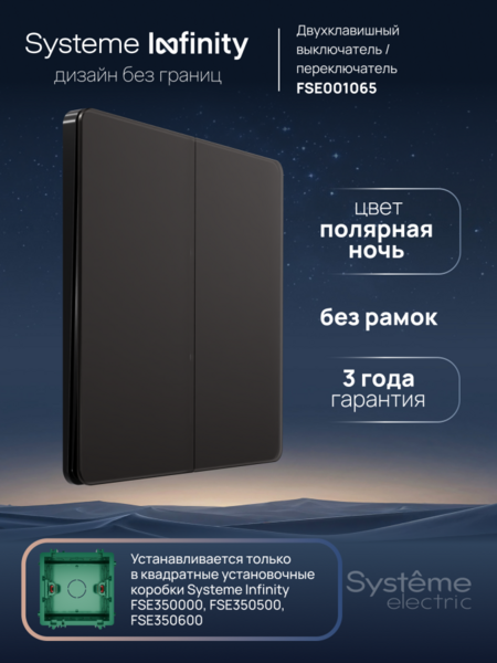 Systeme Electric Systeme Infinity Полярная ночь Выключатель/Переключатель 2-клавишный, 10А