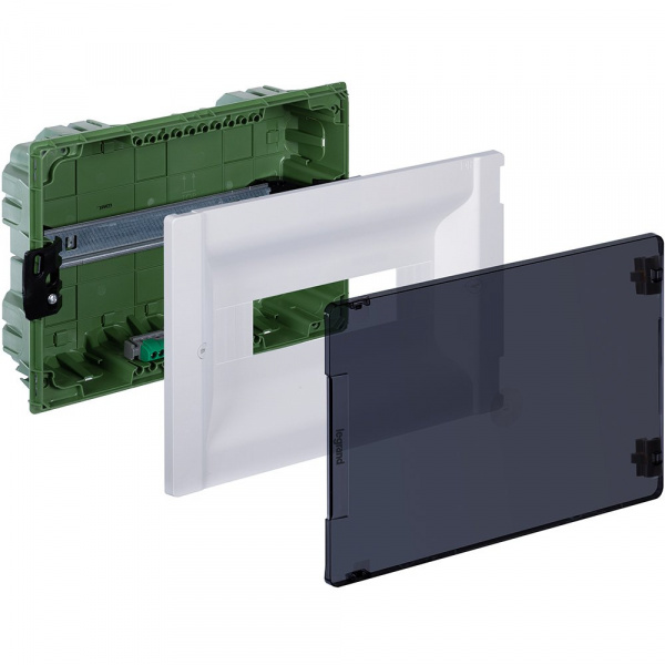 Legrand Practibox3 Щиток распределительный в нишу на 12 модулей с клеммником РЕ, прозрачная дверь