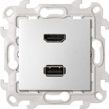 Simon 24 алюминий Розетка HDMI v1.4 + USB 2.0 для передачи данных Harmonie