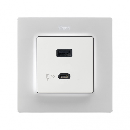 Simon S82 Concept Накладка для зарядного устройства USB A+C белого матового цвета