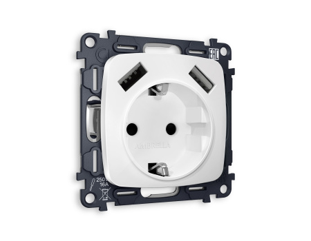 Комплект механизма электрической розетки OMEGA MO129010 Белый матовый 2USB A+A 18W быстрая зарядка с заземлением со шторками 2P+E 16A-250V QUANT