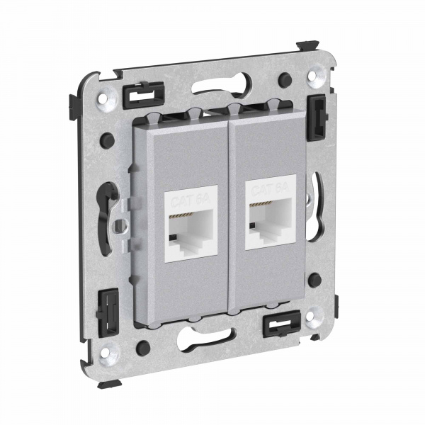 DKC Avanti Компьютерная розетка RJ-45 без шторки в стену, кат.6А двойная, Закаленная сталь