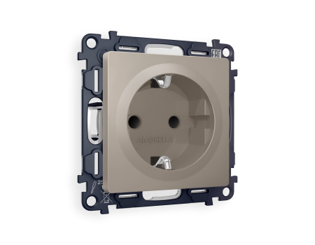 Комплект механизма электрической розетки ALFA MA367010 Серо-бежевый матовый с заземлением со шторками 2P+E 16A-250V QUANT
