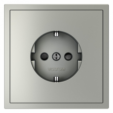 Розетка встраиваемая VOLTUM S70 с заземлением и защитными шторками, 16А, (сталь)