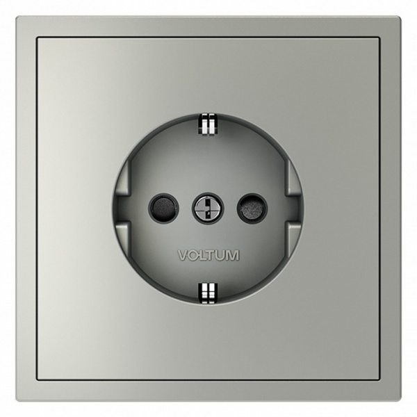 Розетка встраиваемая VOLTUM S70 с заземлением и защитными шторками, 16А, (сталь)