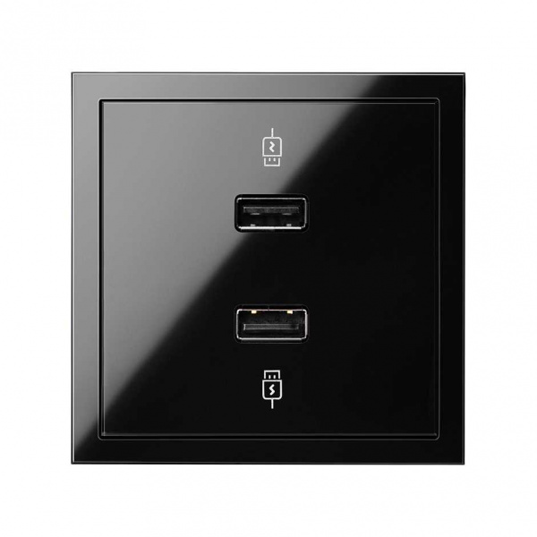 Simon 100 Черный глянец Накладка для зарядного устройства 2хUSB