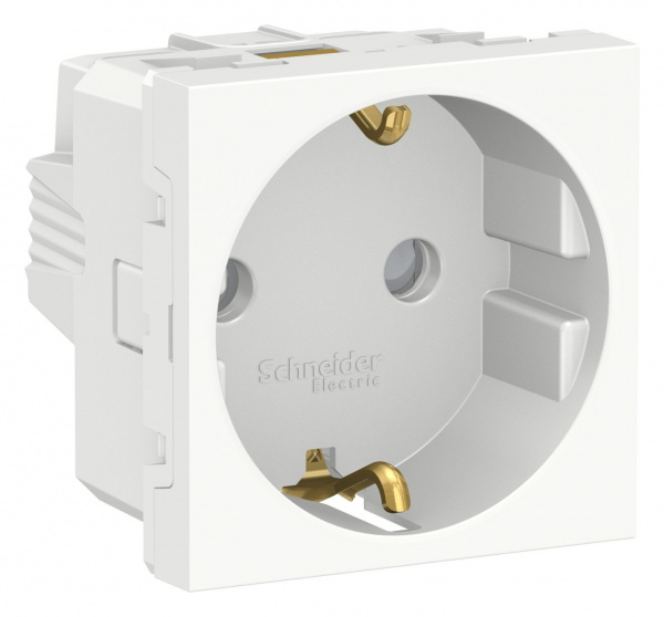 SE Unica Modular Бел Розетка с/з со шторками, винт. зажим, 16А, 250В, 2 модуля